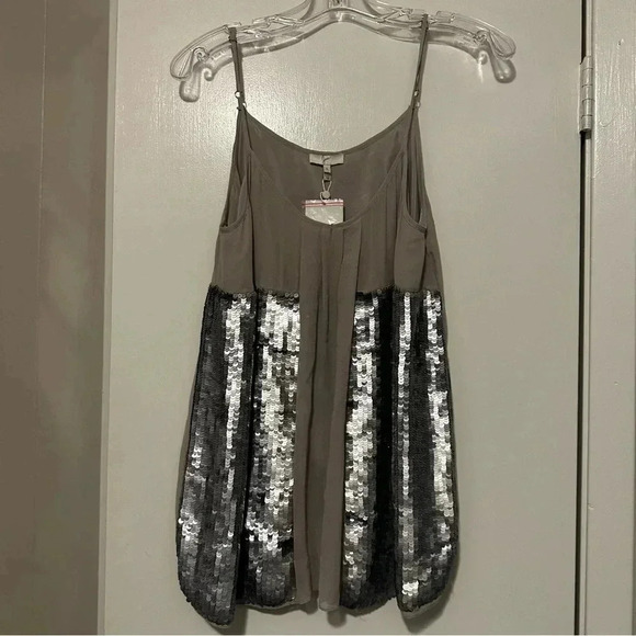 NWT Joie Silk Silvana Silver Ruffle Front Sequin tank Top Cami size S - Picture 2 of 10